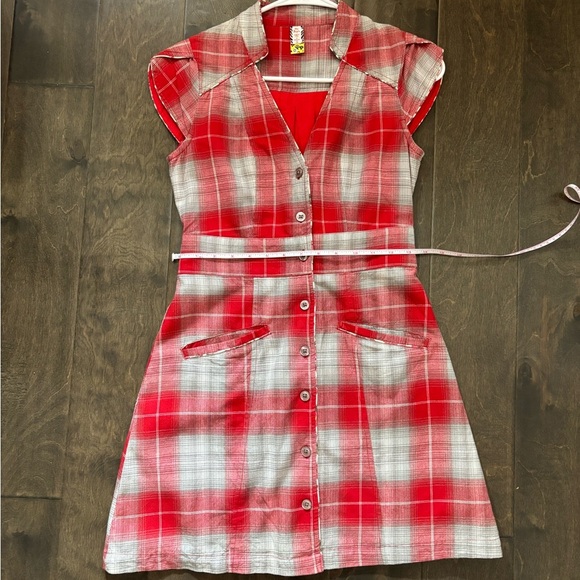 Vintage Free People Red and Gray Plaid Mini Dress - Picture 4 of 8